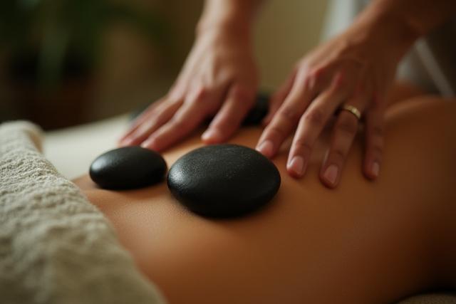 Therapeutic stone massage in progress at Sage Granite spa